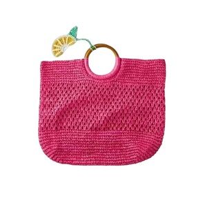 Tabitha Brown x Target Lemon Wedge Tassel Straw bag with Wooden Handles.